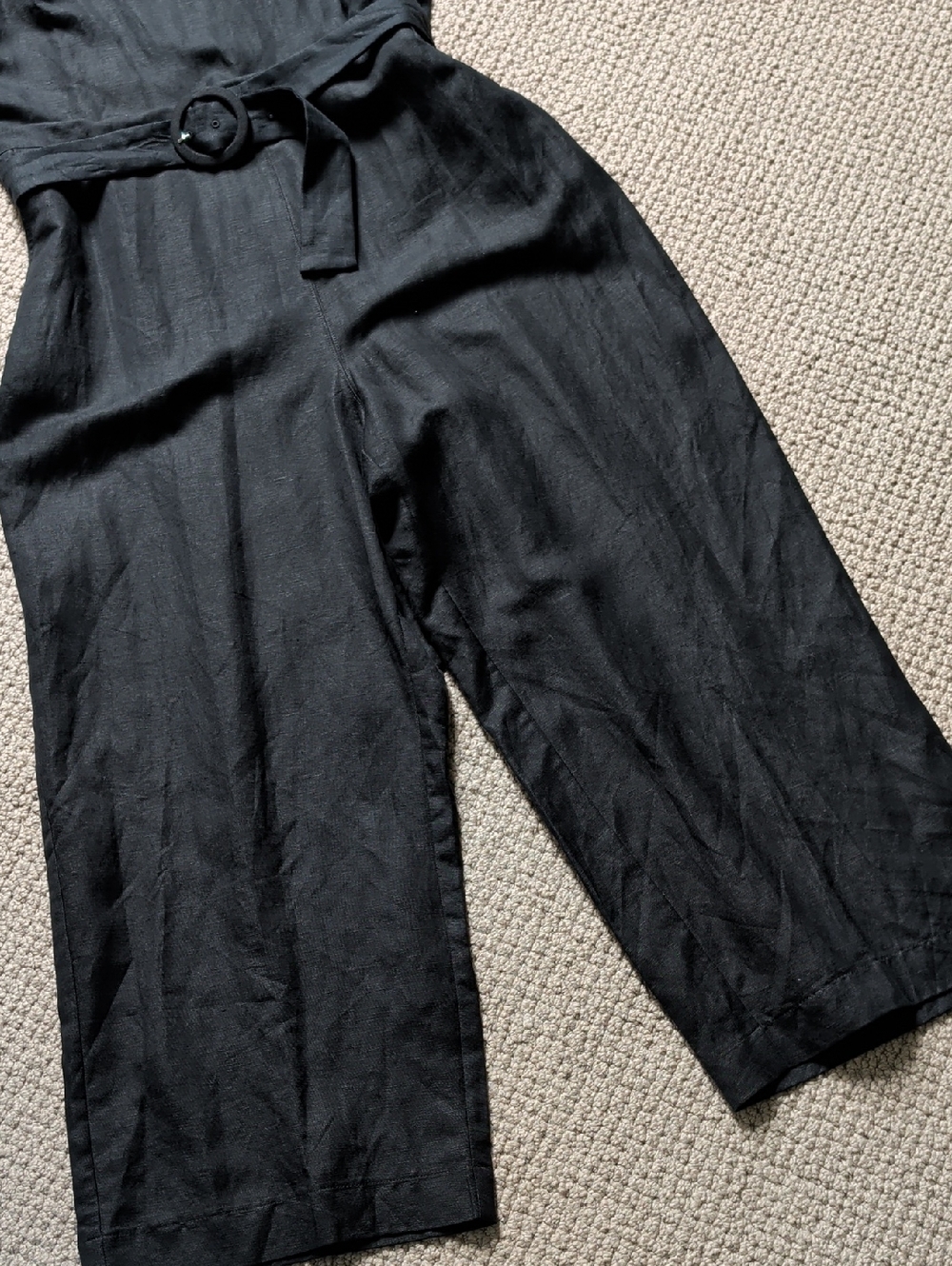 Black Linen Wide Leg Belted Jumpsuit Minimalist Pockets Sz 14 - Picture 5 of 12